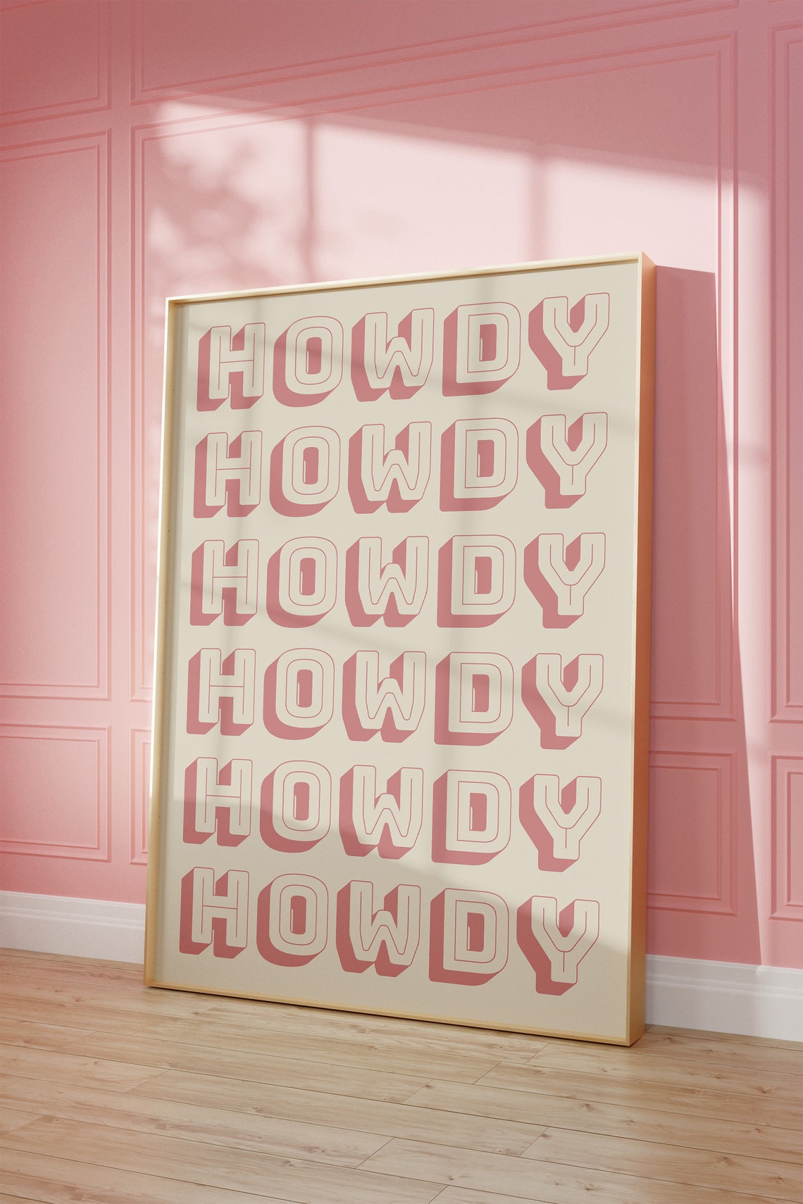 Howdy Repeated Retro Pink Typography Western Statement Wall Art - Image 2