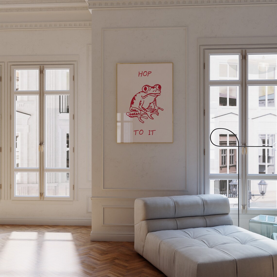 Hop To It Red Frog Line Art Funny Positive Animal Quote Poster - Image 3