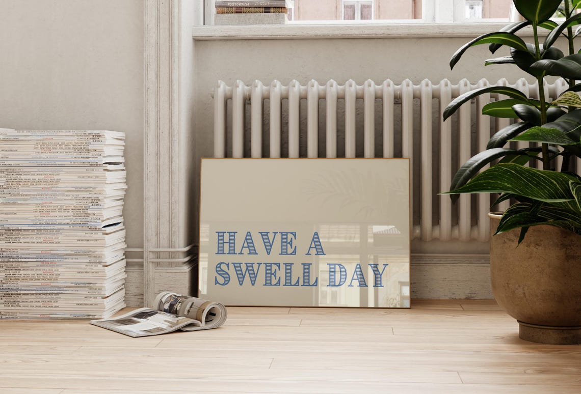 Have a Swell Day Blue Striped Retro Coastal Surf Typography Poster - Image 3