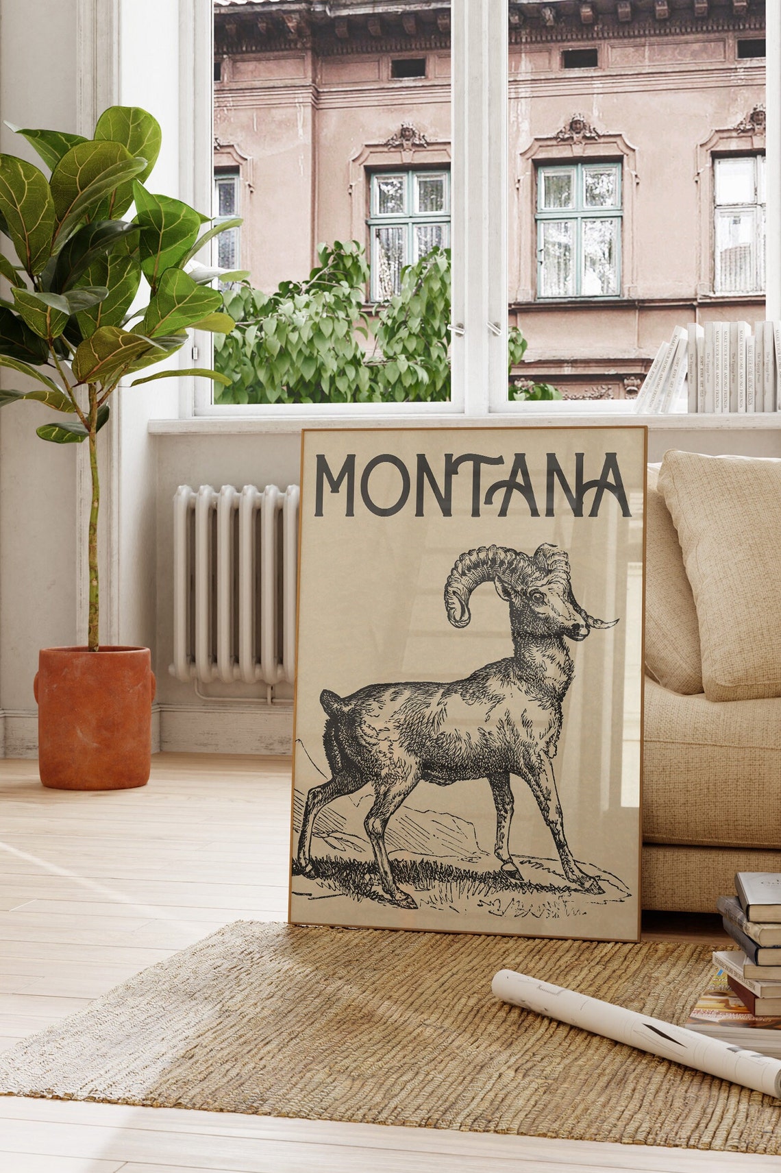 Montana Bighorn Sheep Vintage Engraving Western State Art Poster - Image 3