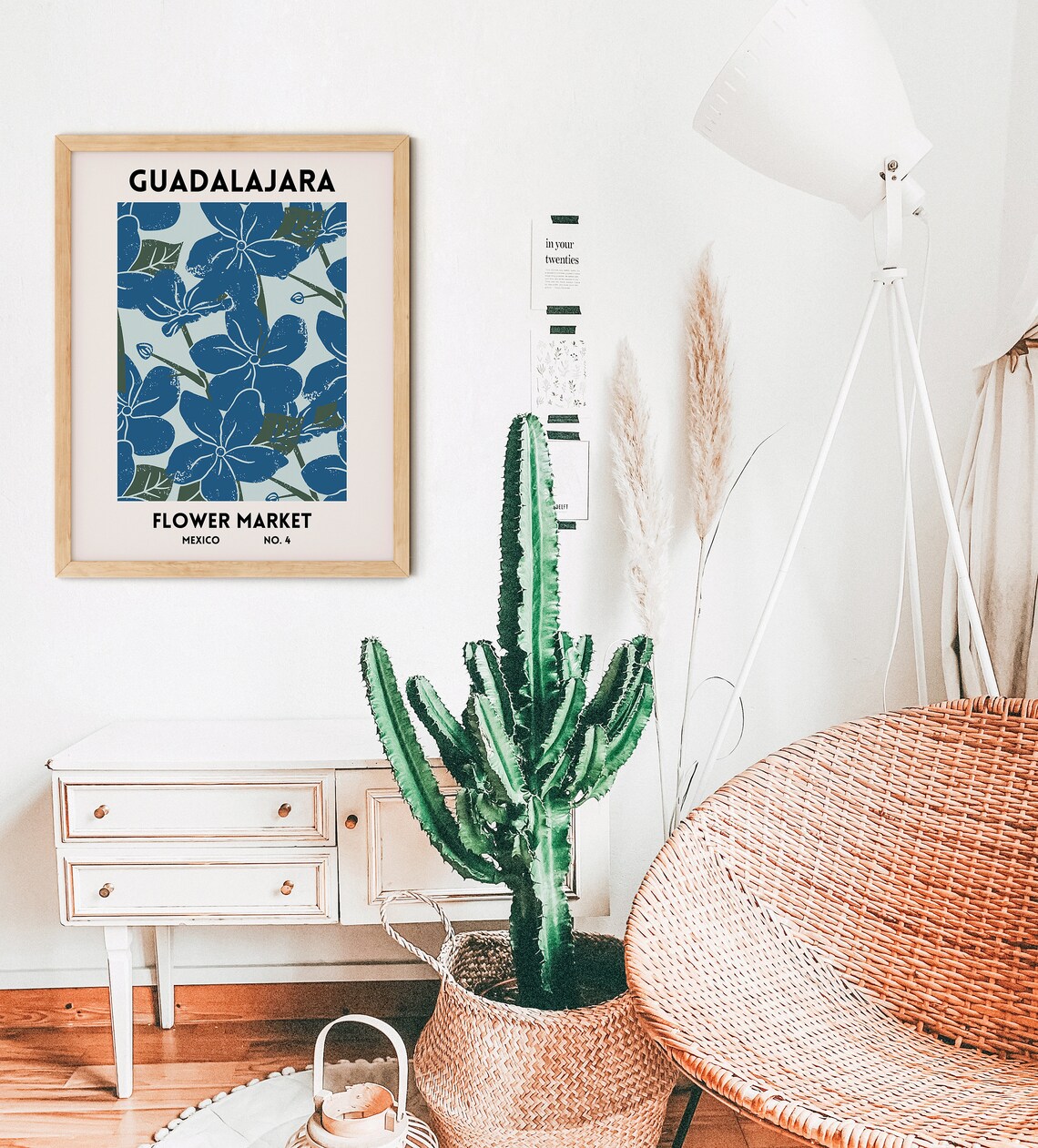 Guadalajara Mexico Flower Market Blue Floral Botanical Art Poster - Image 3