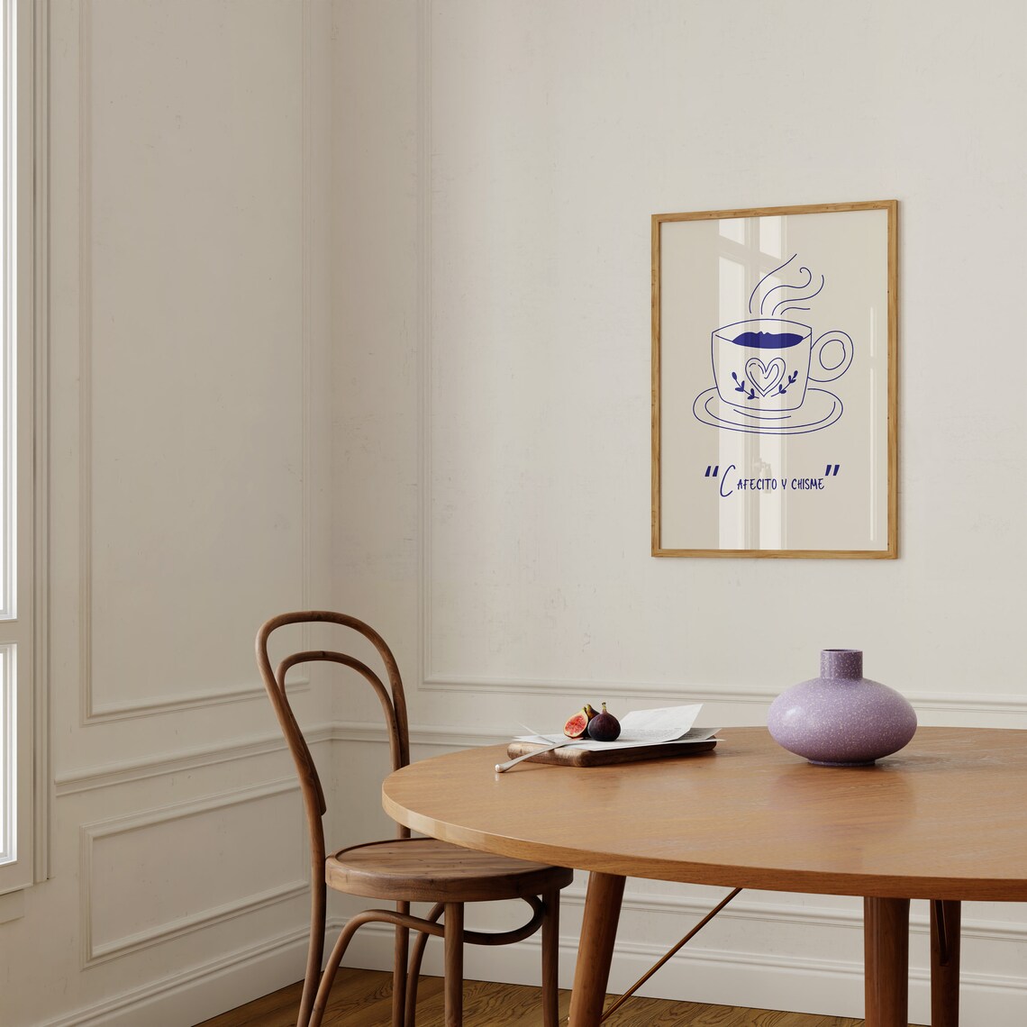 Cafecito Y Chisme Minimalist Blue Line Art Coffee Cup Poster - Image 3
