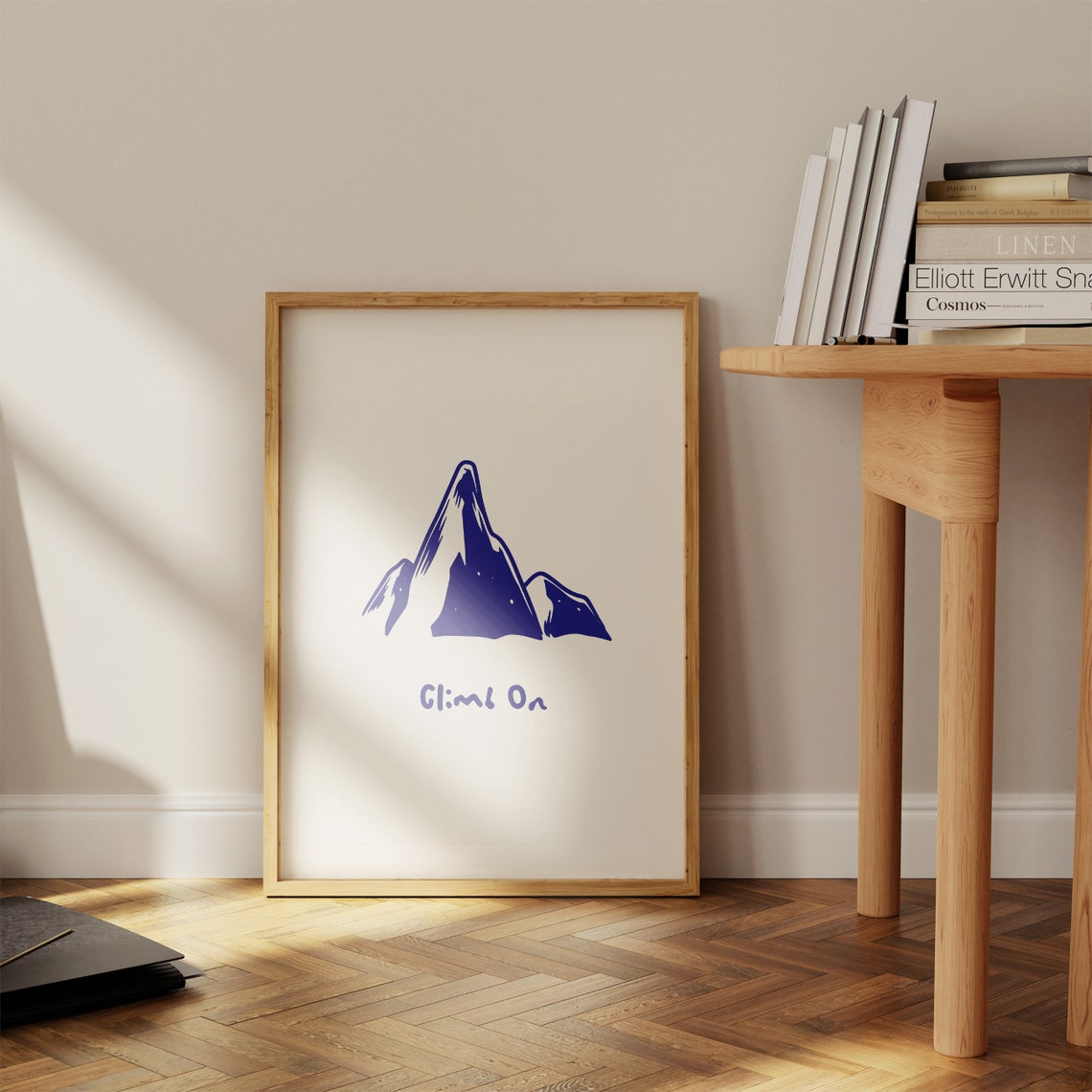 Climb On Minimalist Blue Mountain Rock Climbing Quote Poster - Image 3