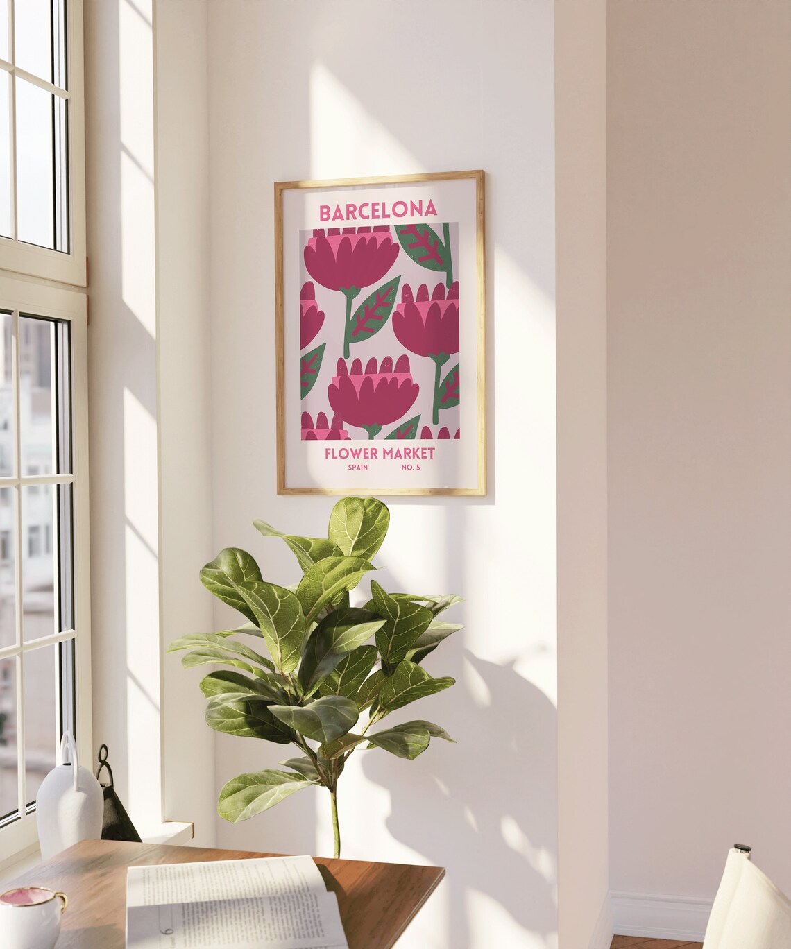 Barcelona Flower Market Spain No 5 Bold Pink Floral Art Poster - Image 4