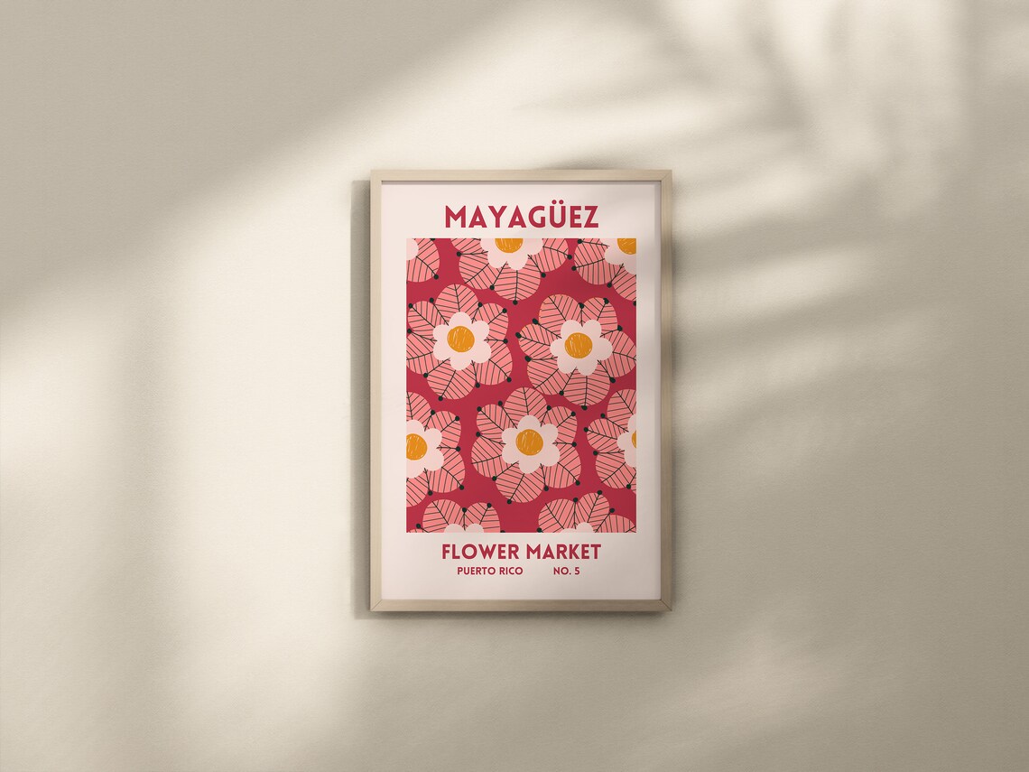 Mayaguez Puerto Rico Flower Market Pink Floral Travel Art Poster - Image 2
