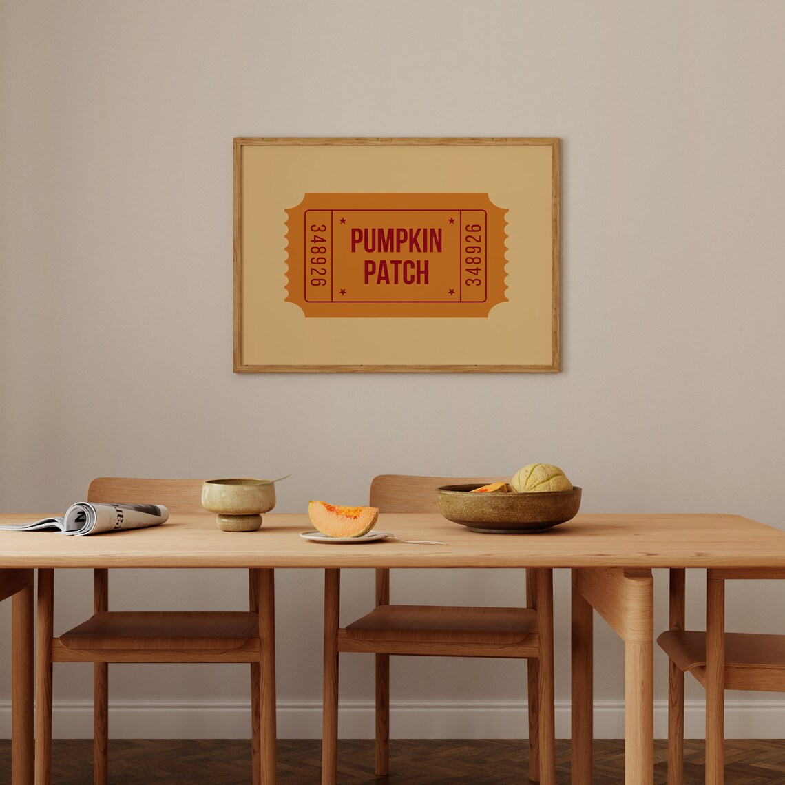 Trendy Pumpkin Print Cute Autumn Wall Art Ticket Stub Print Fall Aesthetic Decor Pumpkin Patch Poster 1 Horizontal Print - Image 3