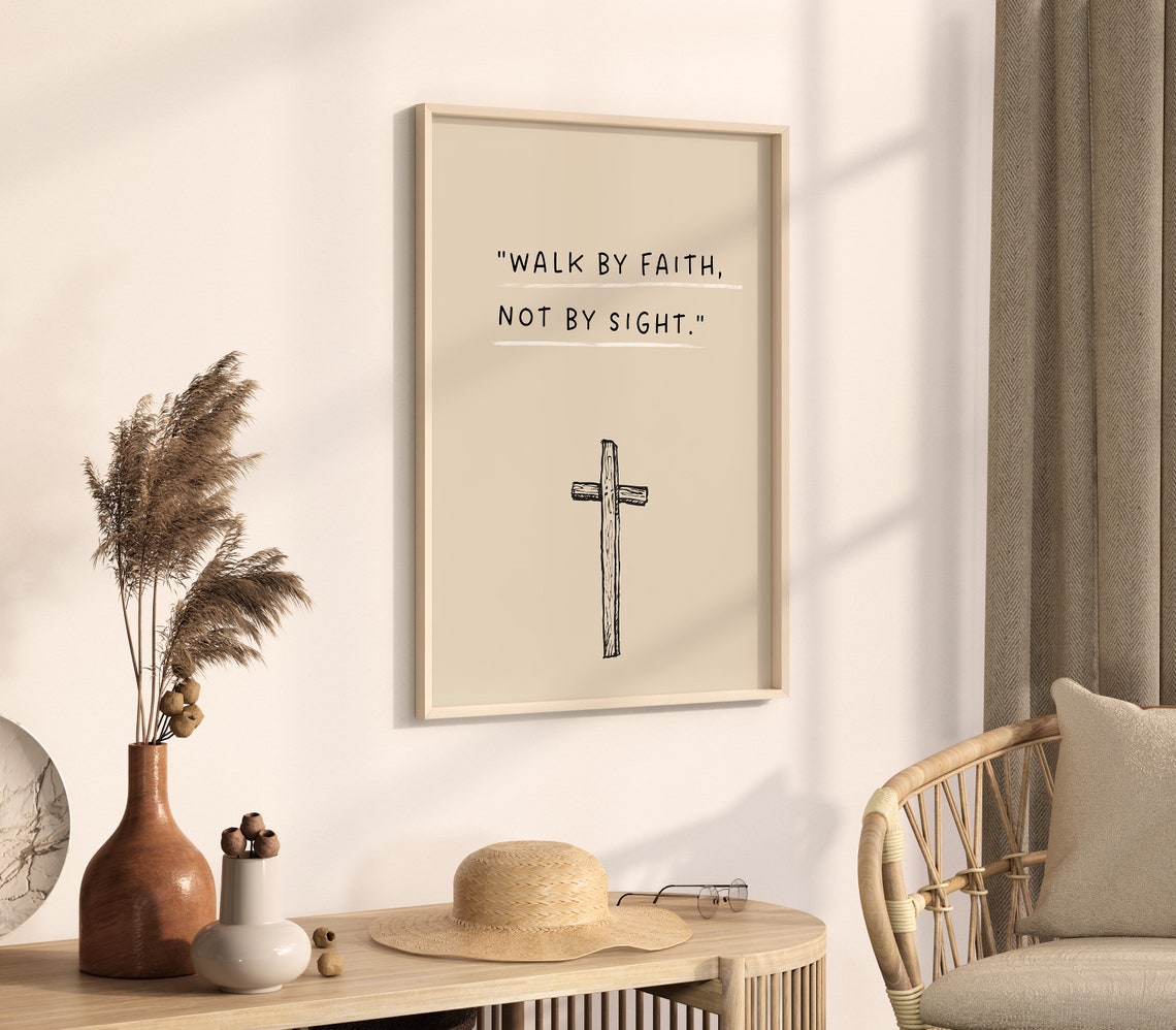 Walk by Faith Not by Sight Minimalist Christian Cross Quote Wall Art - Image 3