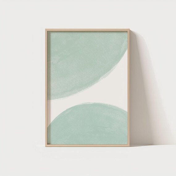 Abstract Sage Green Watercolor Wall Art Minimalist Modern Boho Neutral Decor Pastel Poster For Home