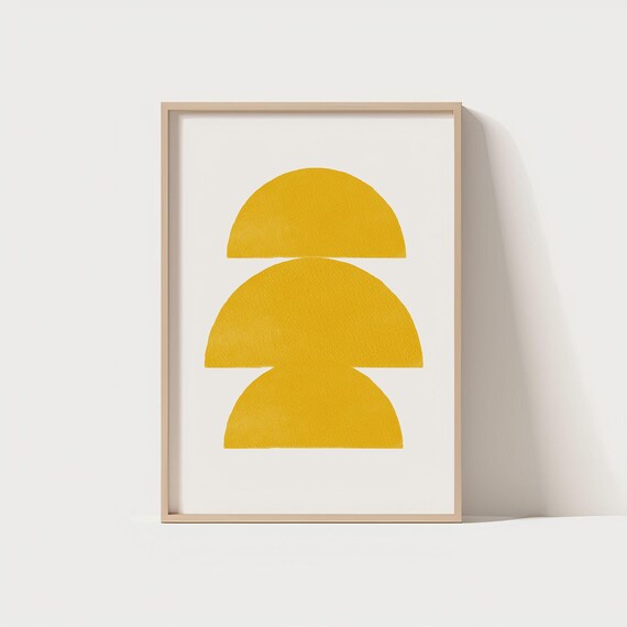 Mid Century Modern Yellow Geometric Wall Art Minimalist Abstract Poster Boho Sun Print Decor