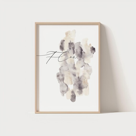 Flow Quote Poster Minimalist Abstract Wall Art Neutral Watercolor Mindfulness Decor For Home Office