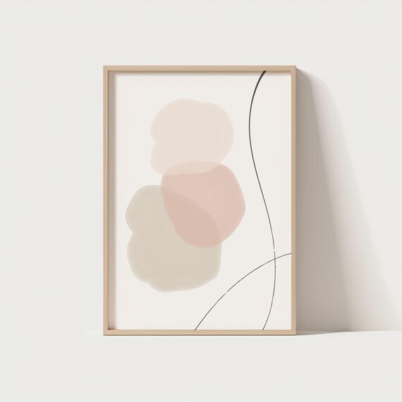 Minimalist Neutral Abstract Wall Art Print Beige Blush Watercolor Shapes Poster Boho Modern Artwork For Home Decor