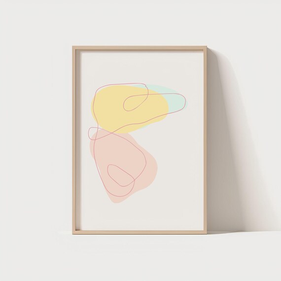 Pastel Abstract Wall Art Print Minimalist Boho Line Poster Modern Colorful Decor For Living Room
