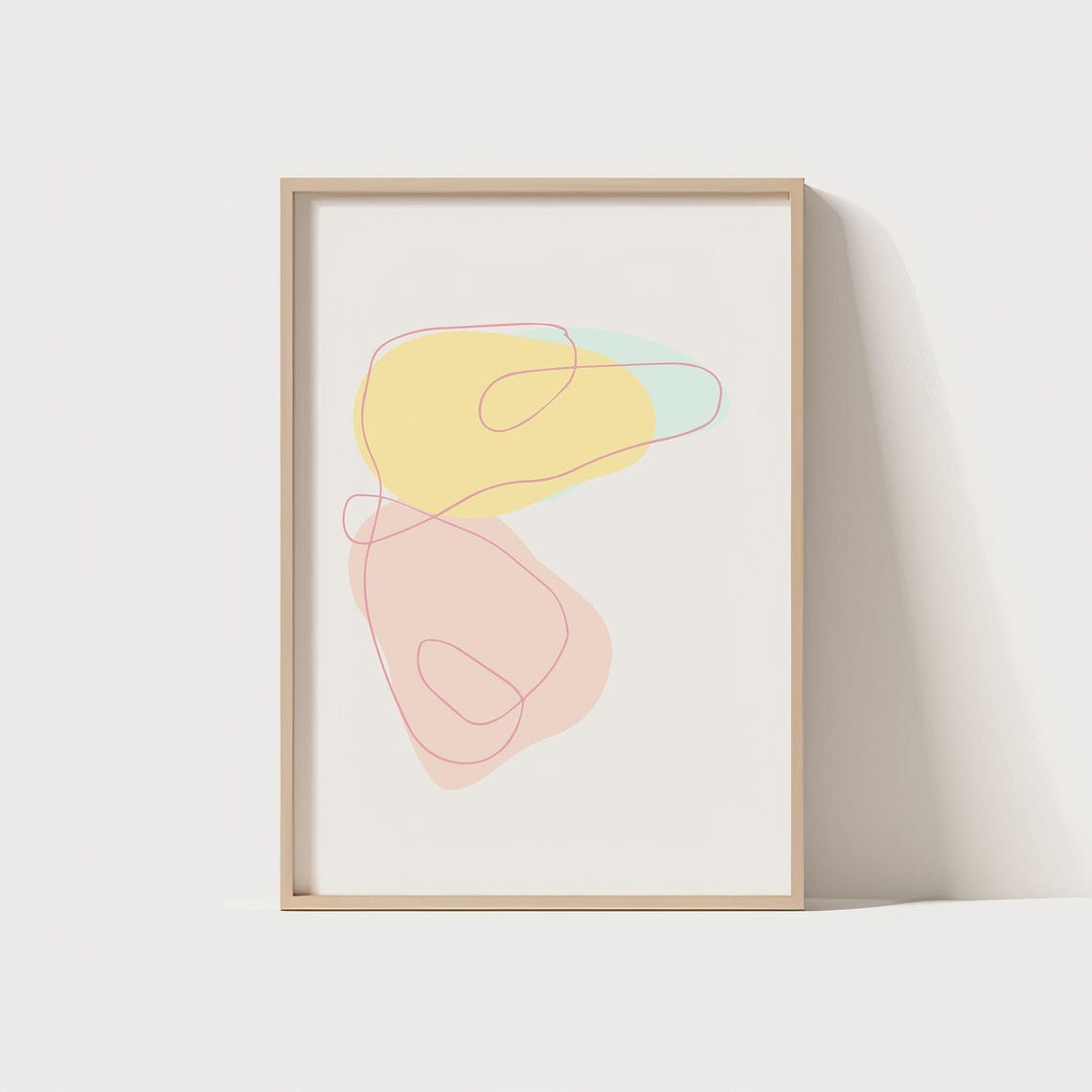 Pastel Abstract Line Art Yellow Pink Organic Shapes Boho Poster