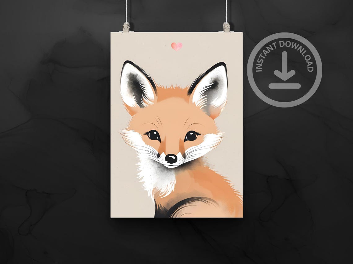 Baby Fox Portrait Watercolor Cute Orange Woodland Nursery Poster - Image 3