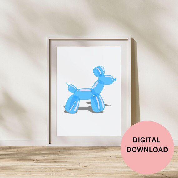Cute Neutral Nursery Decor Balloon Dog Walk Art Kids Print Gift For Newborns Baby Blue Wall Art For Home Decor Print For Baby Boy