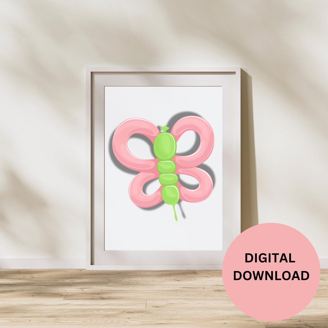 Pink and Green Balloon Butterfly Watercolor Kids Room Art Print - Image 2