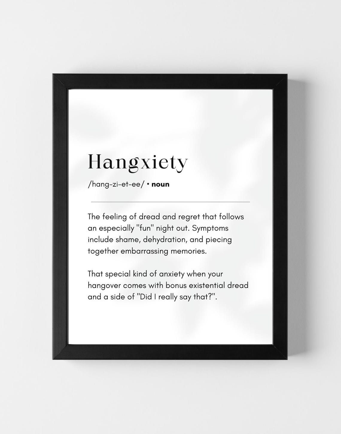 Hangxiety Definition Dictionary Style Funny Drinking Humor Gift Poster