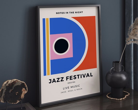 Retro Jazz Festival Poster Jazz Music Poster Mid Century Modern Giclee Reproduction Geometric Print Airbnb Wall Decor Large Wall Art