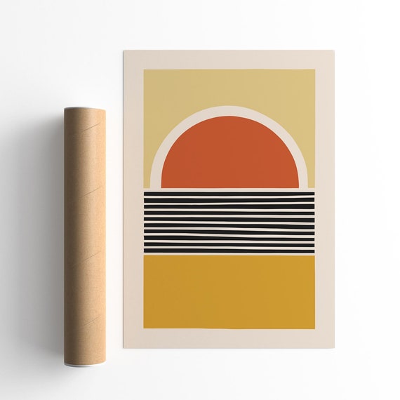 Mid Century Modern Abstract Sun Art Print Retro Sunset Wall Decor Minimalist Geometric Poster Boho Sunburst Living Room Wall Art