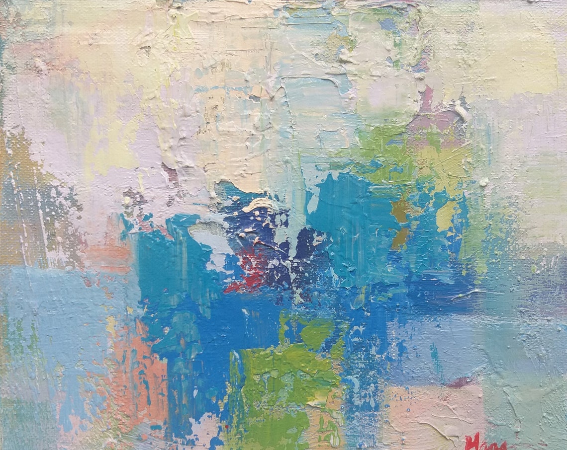 Pastel Blue Green Cream Abstract Impasto Minimalist Art Print