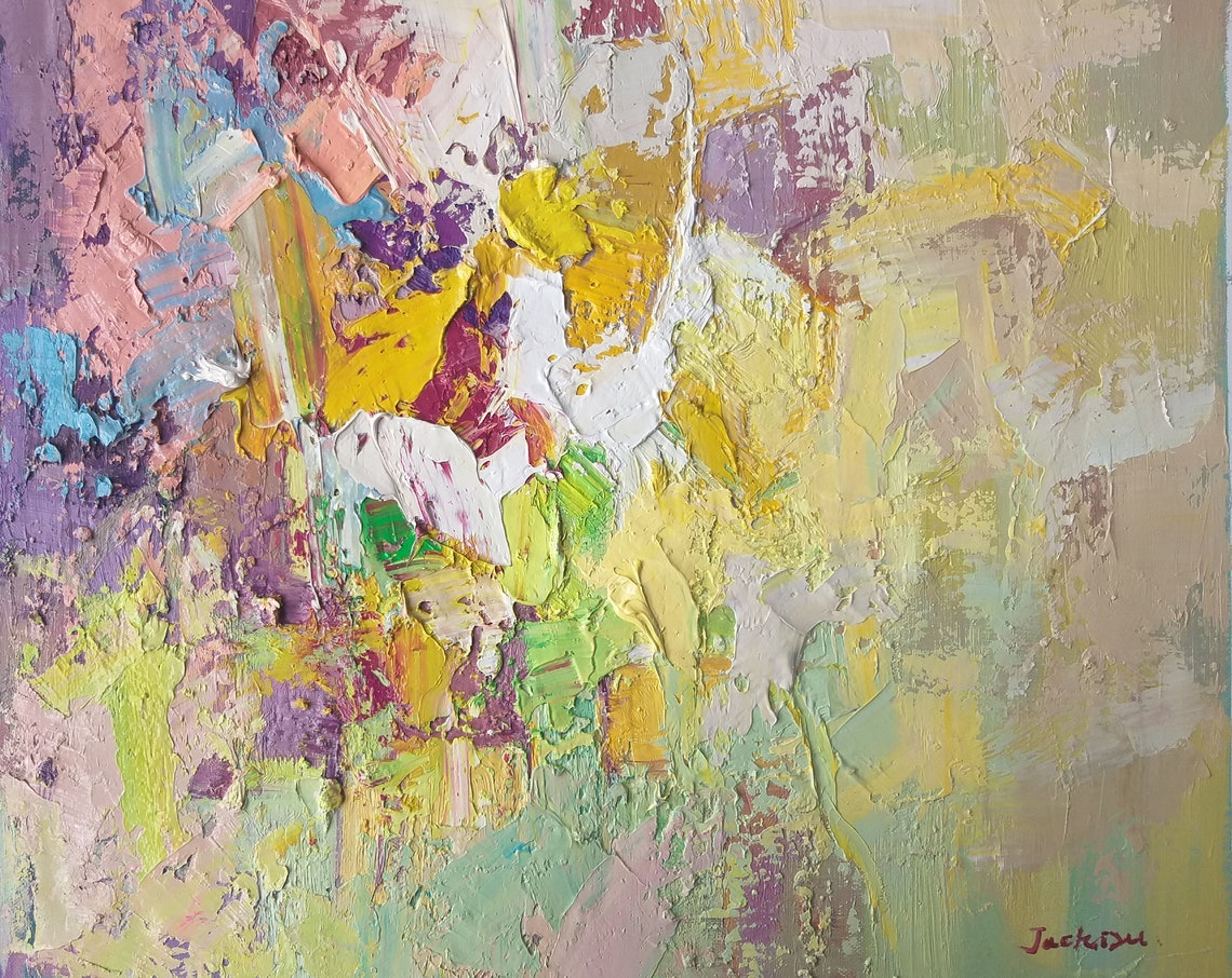Colorful Impasto Yellow Pink Abstract Floral Modern Art Print