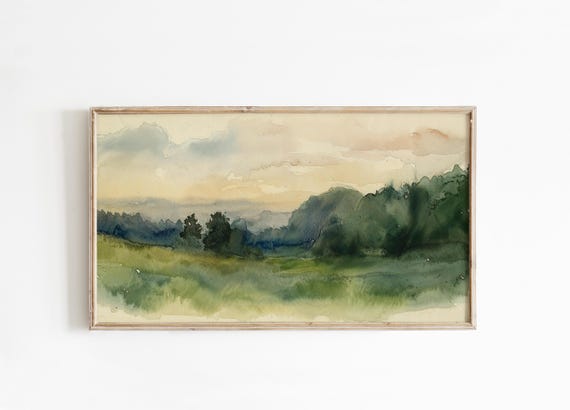 Frame Tv Art Spring Landscape Watercolour Painting Modern Vintage Moody Nature Tv Screensaver