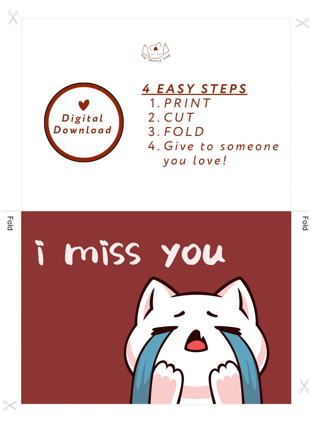 Anime Cat Hello Greeting Card Pack Kawaii White Kitten Poster - Image 5