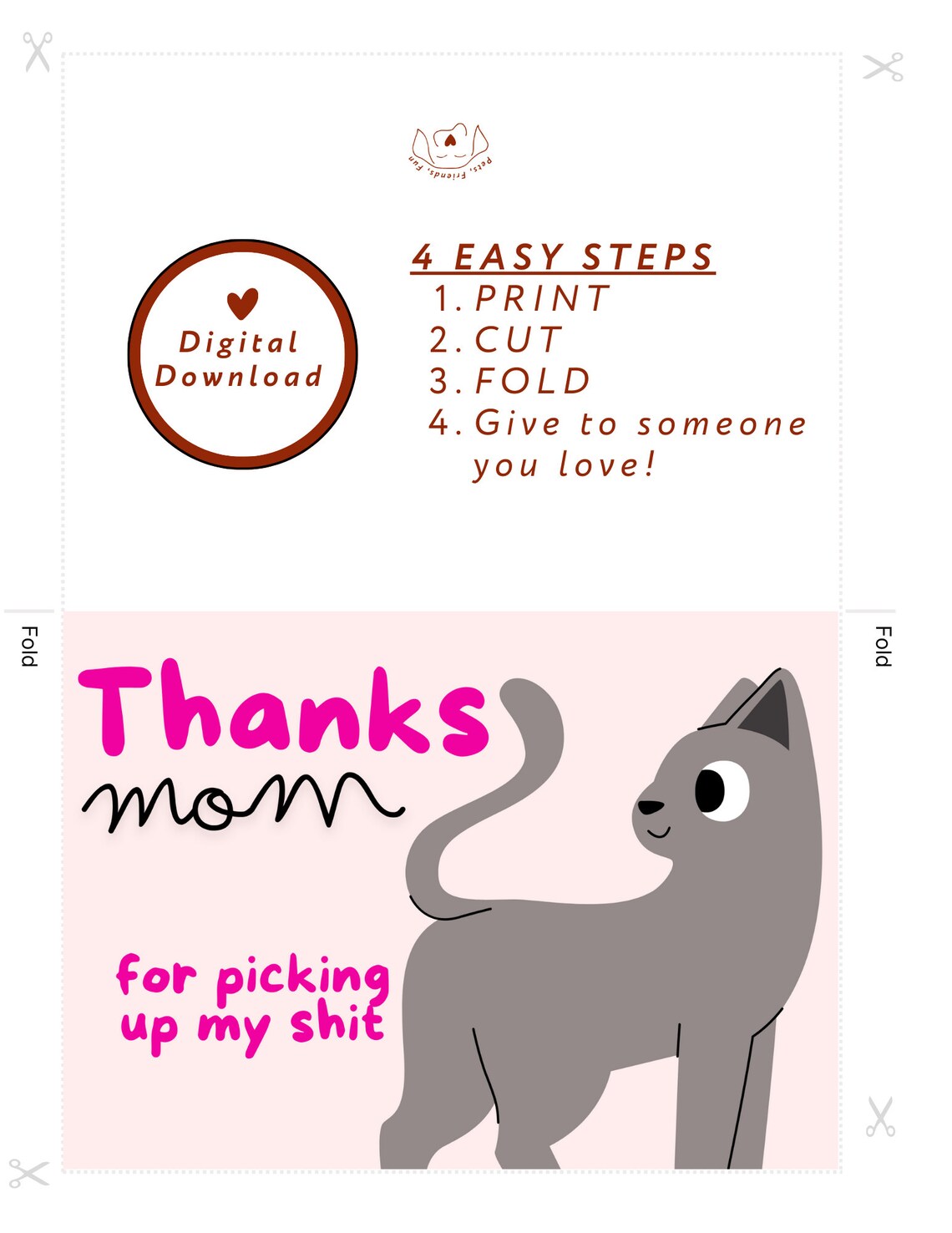 Funny Thanks Mom Cat Mother's Day Card Gray Kitty Poop Poster - Image 2