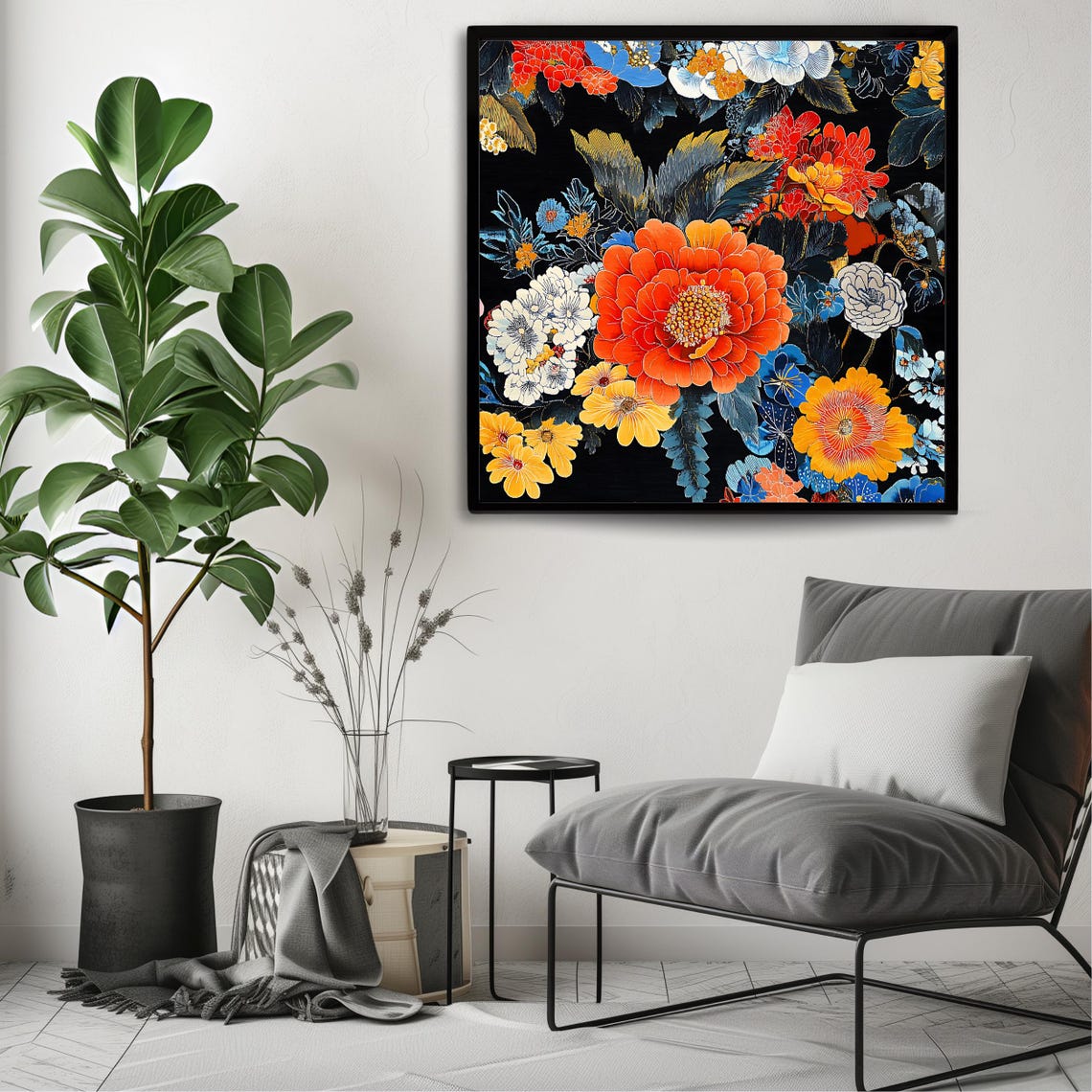 Bold Floral Wall Art Print Vibrant Botanical Print Square Modern Flower Design Colorful Peony Artwork - Image 3