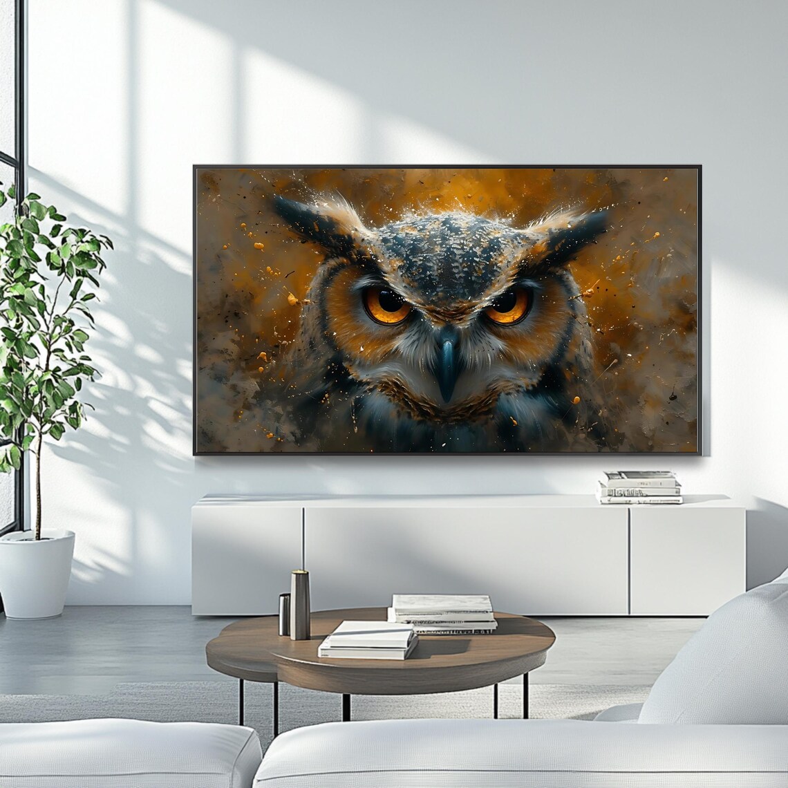 Majestic Owl Golden Amber Eyes Close Up Wildlife Painting Poster - Image 4