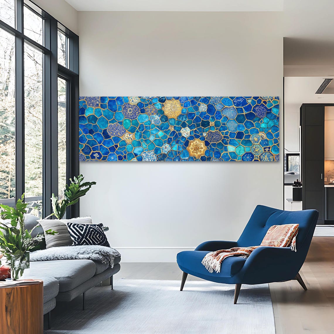 Islamic Mosaic Wall Art Long Horizontal Narrow Print Elegant Geometric Artwork For Above Couch Or Bed - Image 3