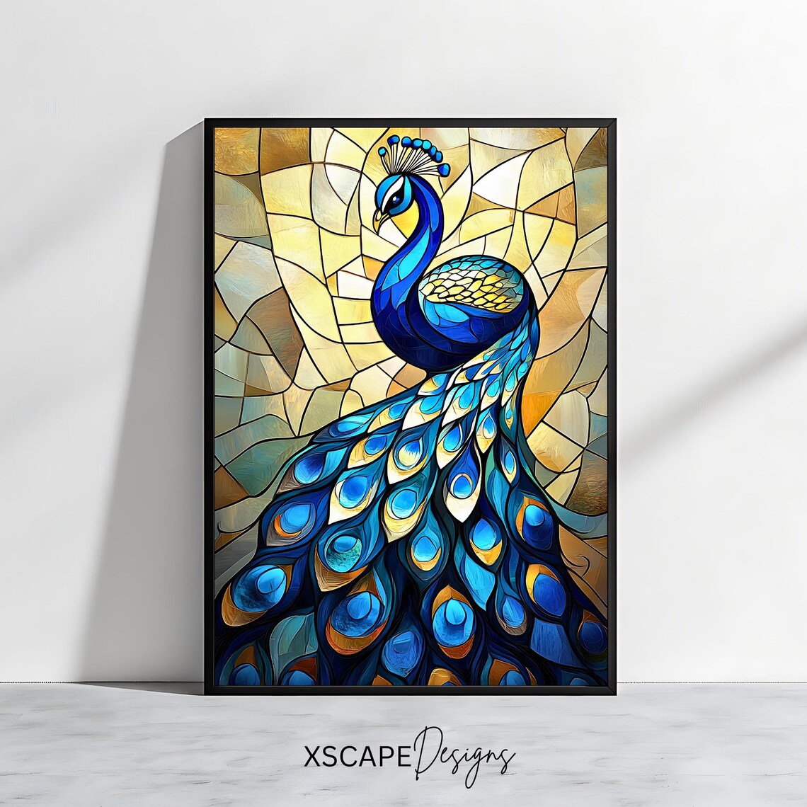 Stained Glass Peacock Elegant Bird Art Print
