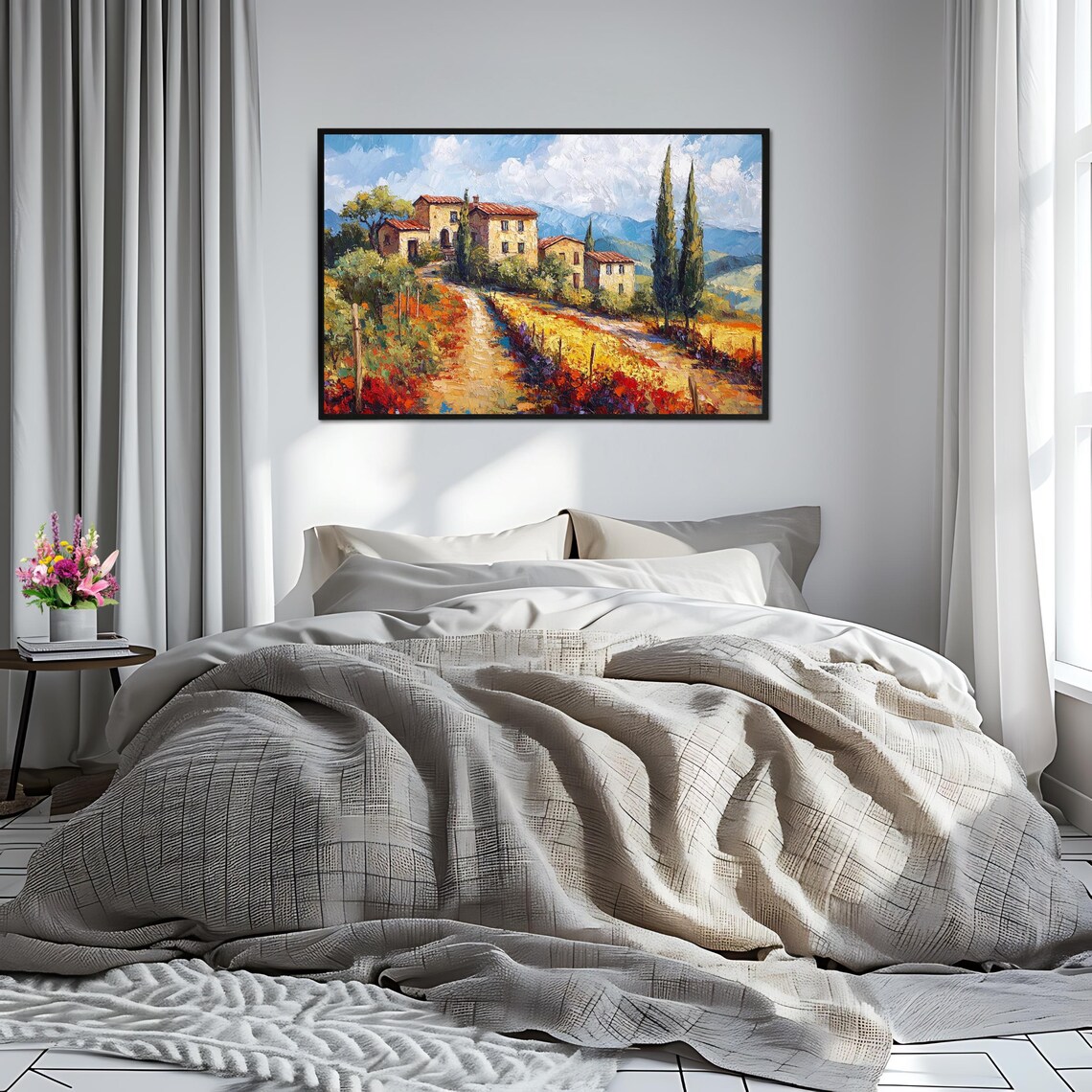 Tuscan Villa Cypress Trees Italian Countryside Colorful Hills Poster - Image 2