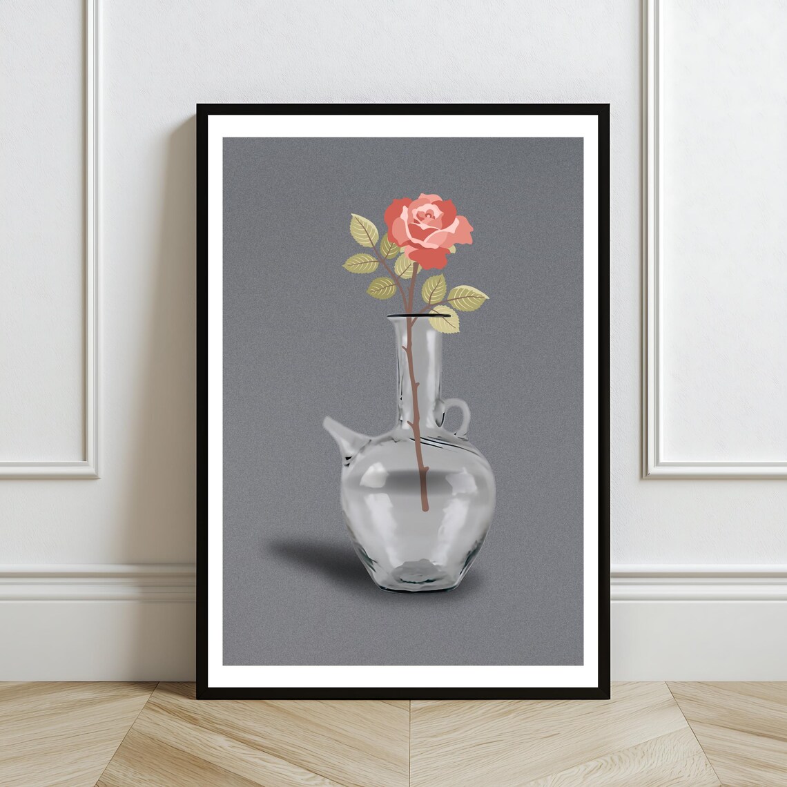 Lebanese Ibrik Glass Jug With Single Rose Minimalist Floral Art Print - Image 2