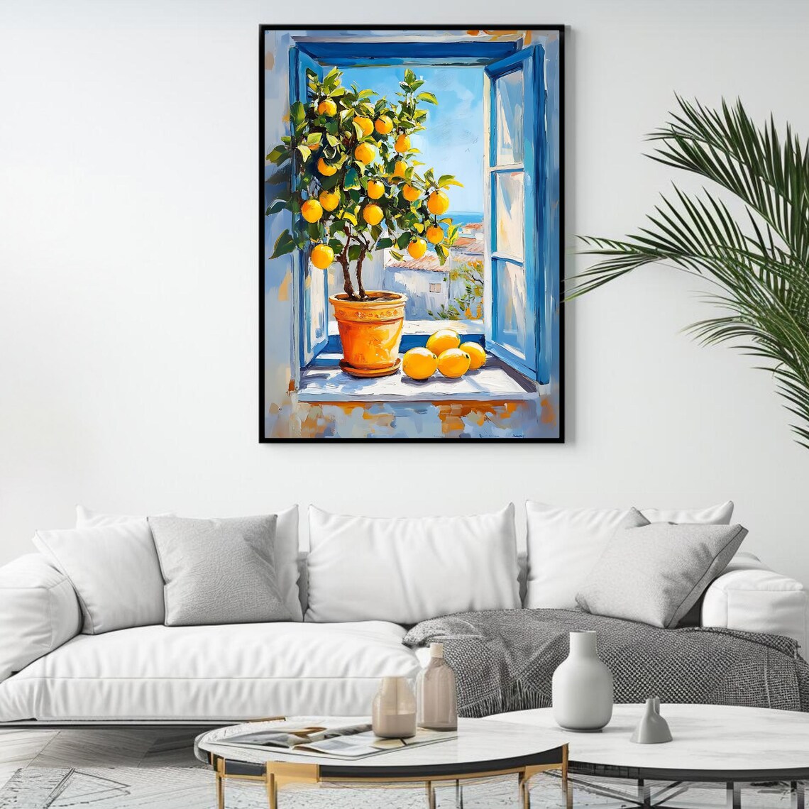Lemon Tree Wall Art Mediterranean Print With Blue Window Bright Kitchen Decor - Image 4
