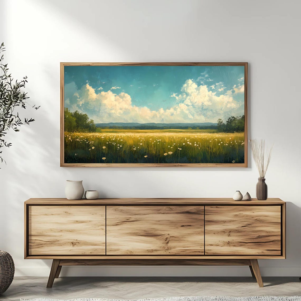 Summer Wildflower Meadow White Daisies Blue Sky Clouds Nature Poster - Image 3