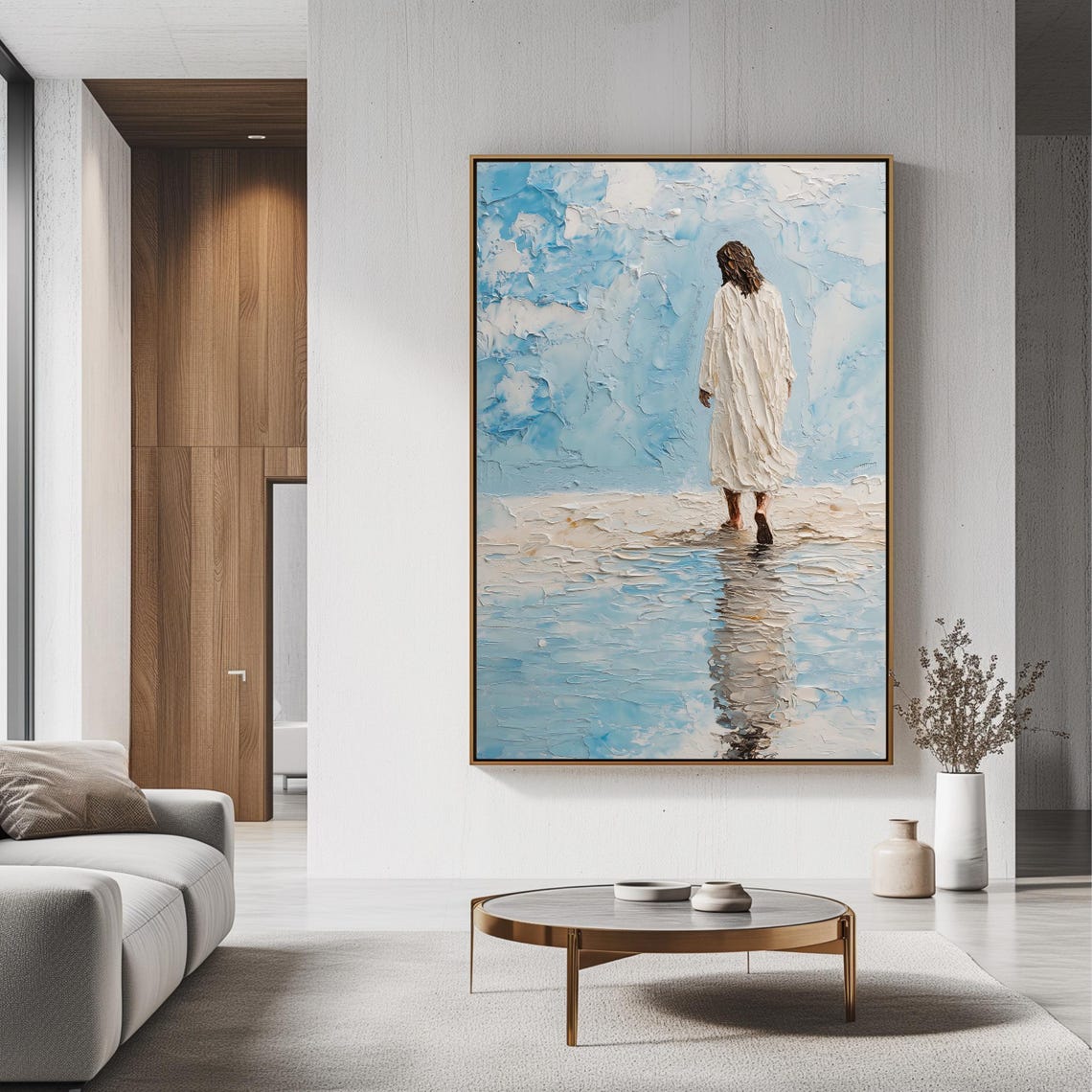 Jesus Walking On Water White Robe Blue Impasto Christian Faith Poster - Image 3