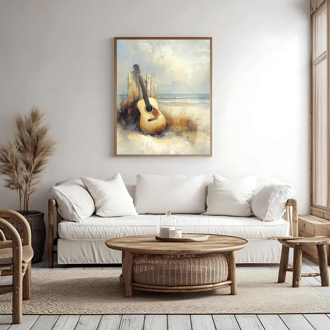 Vintage Beach Guitar Coastal Acoustic Art Print - Image 4