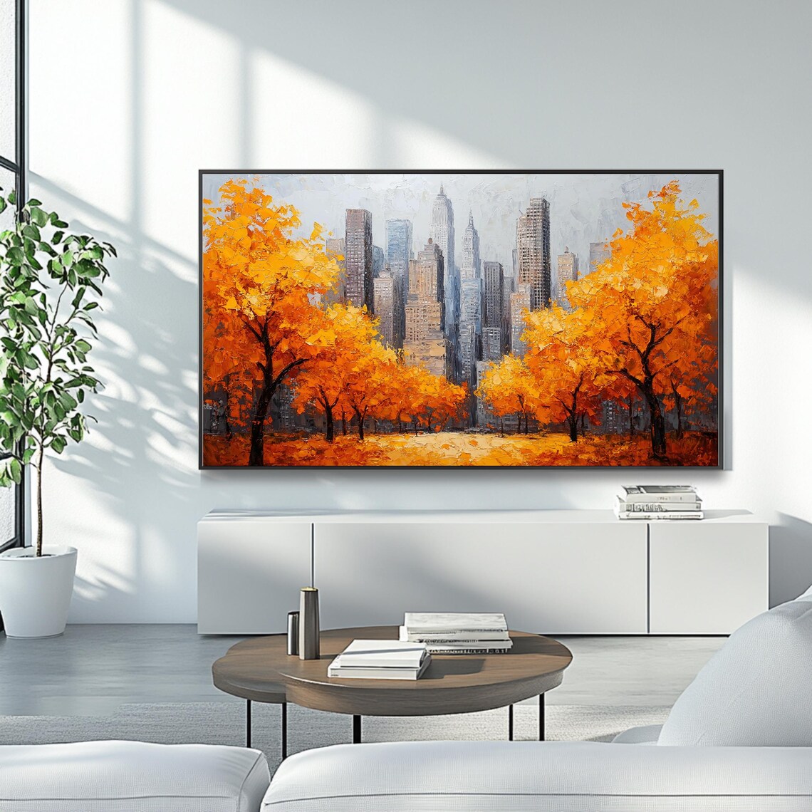 New York City Autumn Golden Trees Manhattan Skyline TV Art Wall Poster - Image 4