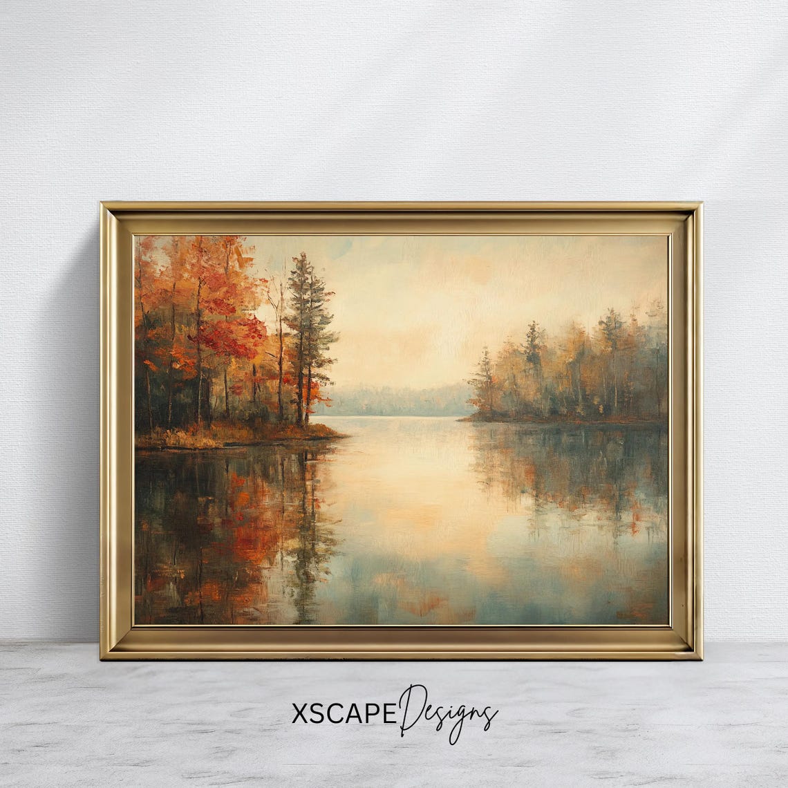 Autumn Lake Mirror Reflection Fall Foliage Tall Pines Travel Poster