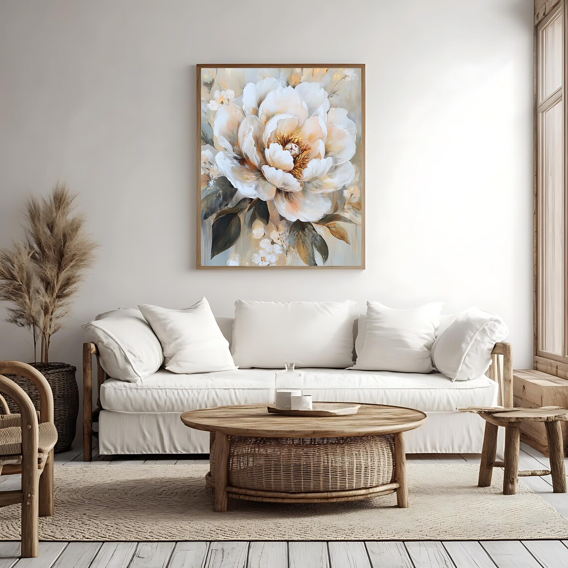White Peony Bloom Soft Neutral Floral Rustic Farmhouse Art Poster - Image 4