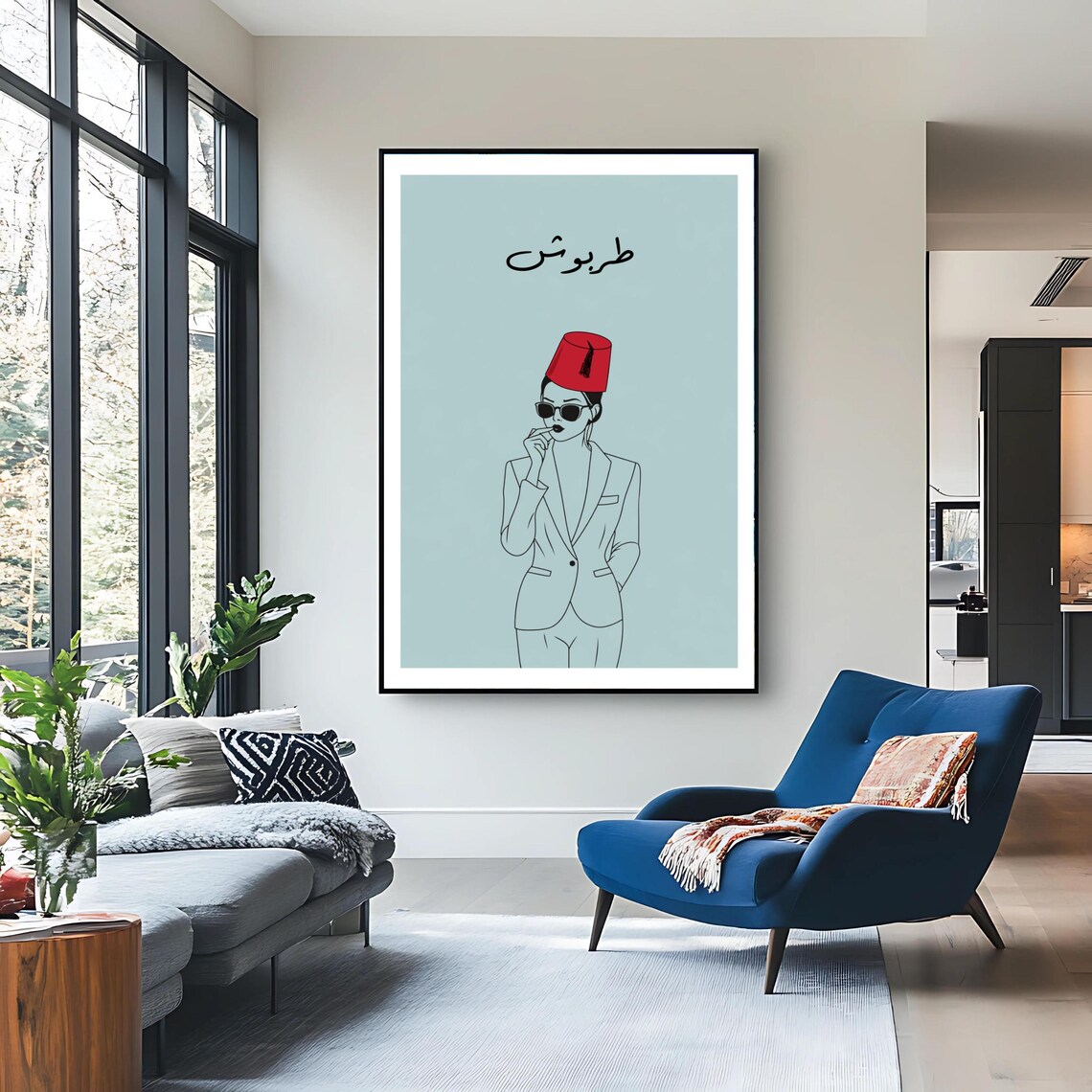 Tarboush Lebanese Red Fez Stylish Woman Fashion Line Art Poster - Image 3