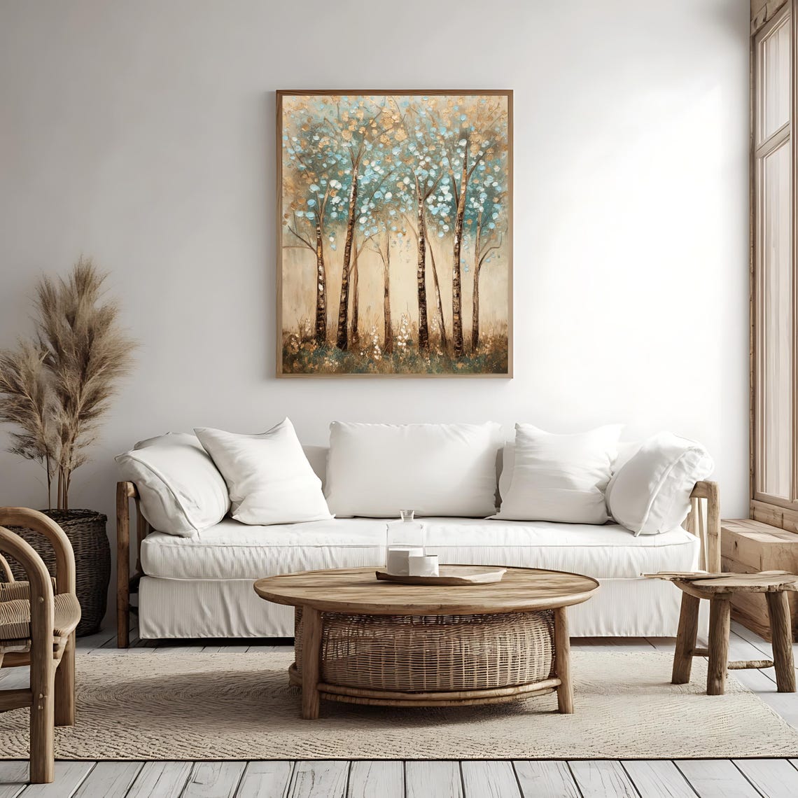 Birch Tree Forest in Blue and Gold Neutral Rustic Wall Art Poster - Image 4