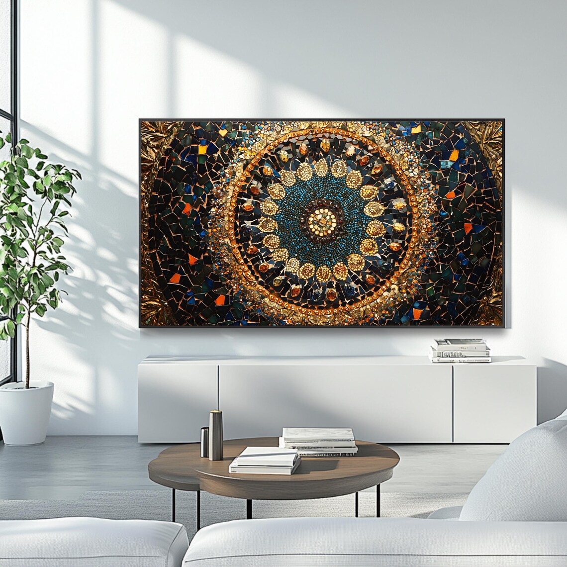 Islamic Mosaic Mandala Gold Blue Geometric Ornate Pattern Sacred Art Poster - Image 4