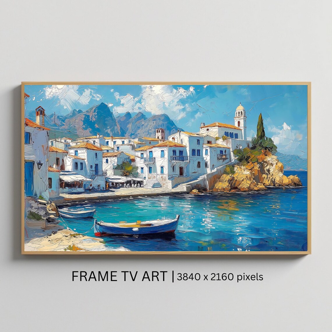 Mediterranean Harbor Village Fishing Boat Turquoise Sea Poster
