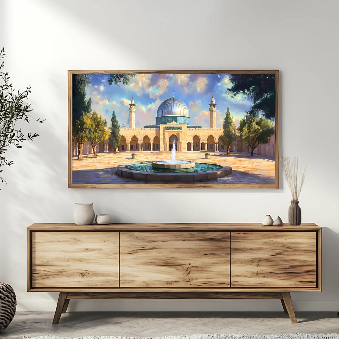 Al Aqsa Mosque Courtyard Fountain Minarets Blue Sky Painting Poster - Image 3