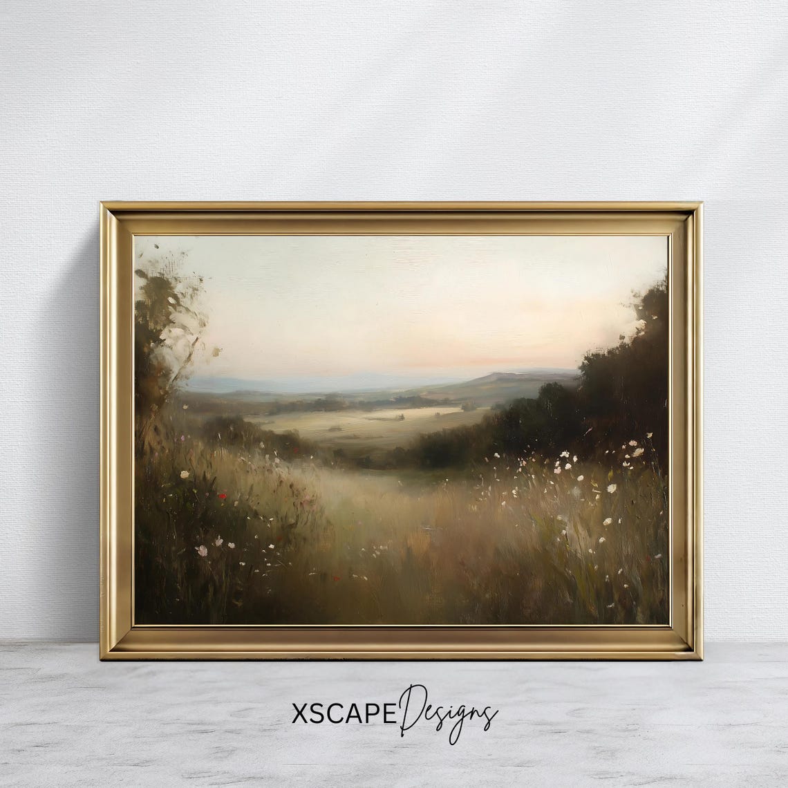 Sunset Valley Meadow Wildflowers Dusk Soft Warm Pastel Travel Poster
