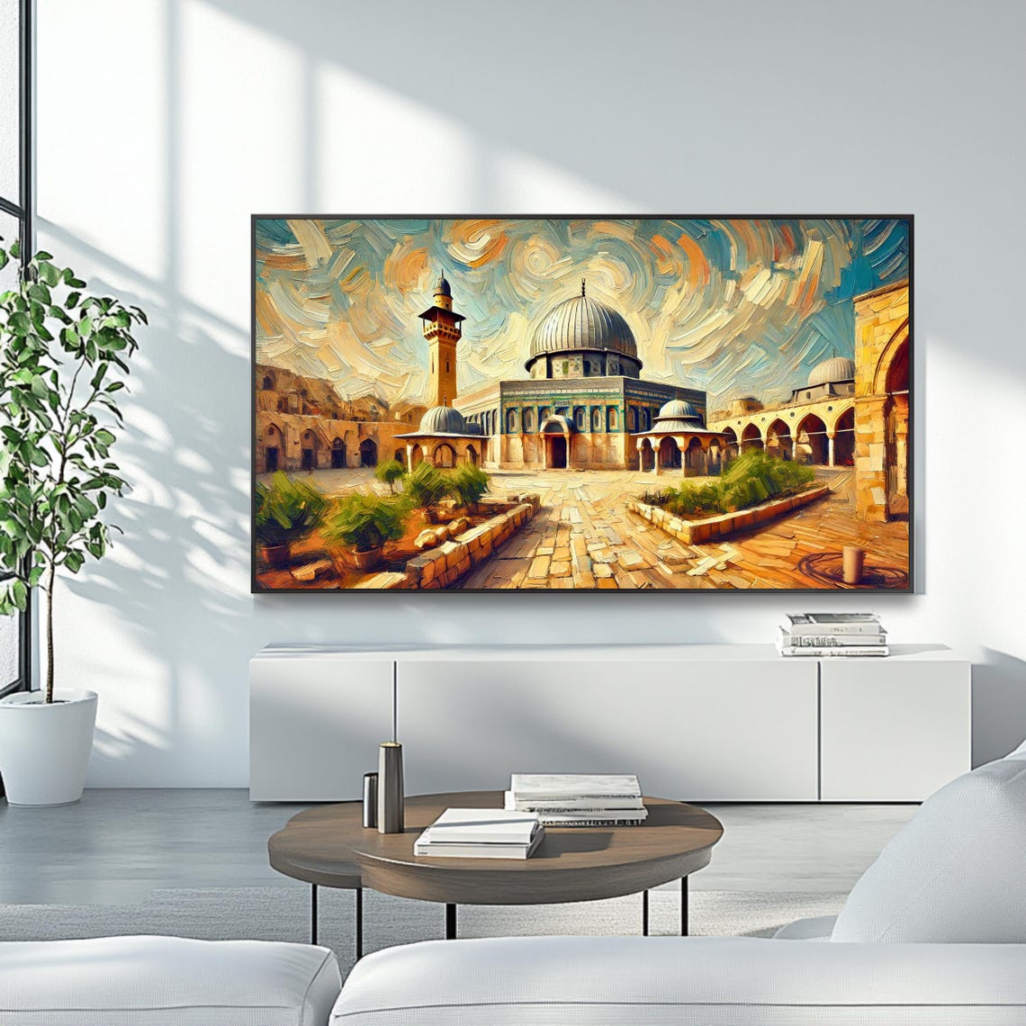 Al Aqsa Mosque Courtyard Silver Dome Swirling Sky Impasto Art Poster - Image 4