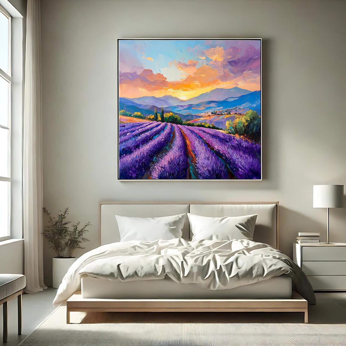 Lavender Field Sunset Art Print, Nature Artwork - Image 3