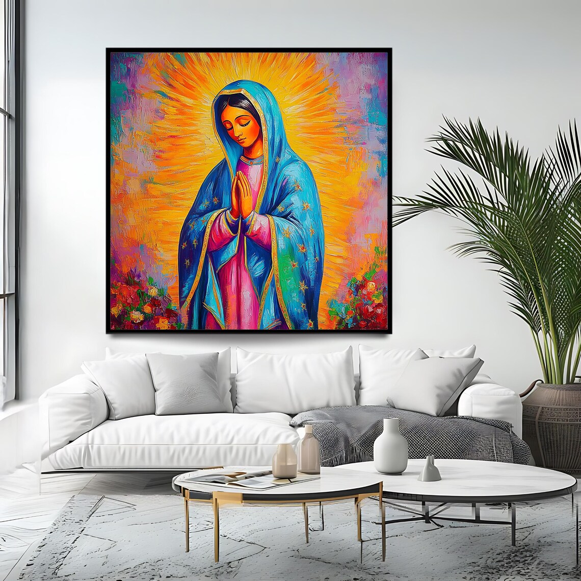 Our Lady of Guadalupe Praying Blue Mantle Catholic Religious Art Print - Image 4